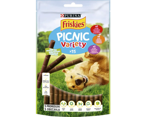 Recompensă pentru câini PURINA Friskies Picnic Variety cu vită, pui și miel 126 g