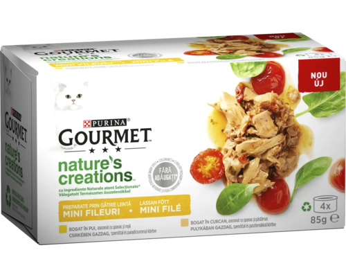 Hrană umedă pentru pisici PURINA Gourmet Nature’s Creations cu vită, spanac și roșii 4x85 g