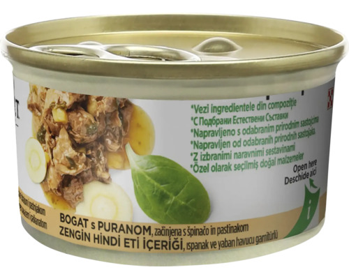 Conserve pentru pisici cu curcan, spanac și păstârnac