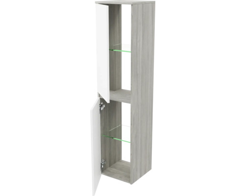 Dulap înalt cu două uși și rafturi din sticlă