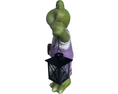 Figurină broască cu lanternă ca decor de grădină
