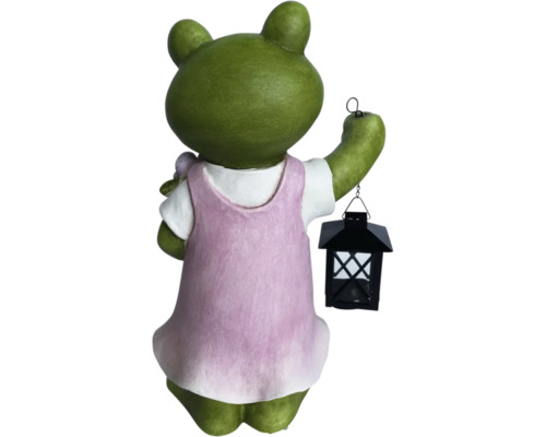 Figurină de grădină broască cu felinar, vedere din spate