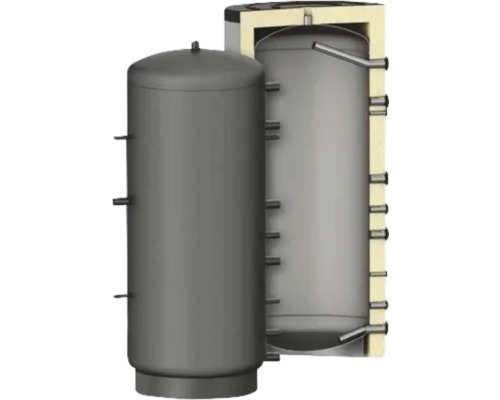 Boiler de apă caldă și vas tampon în secțiune transversală