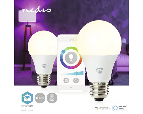 Două becuri LED E27 cu 806 lumeni și control prin aplicația pentru smartphone de la Nedis