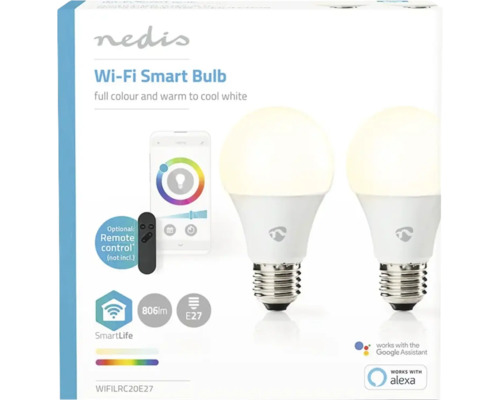 Nedis Logo Bec inteligent Wi-Fi, soclu E27, 806 lumeni, compatibil cu Google Assistant și Alexa