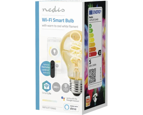 Ambalaj bec inteligent Nedis Wi-Fi cu filament alb cald spre rece