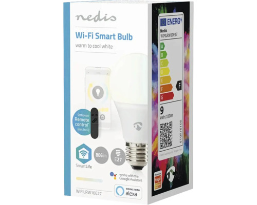 Ambalaj bec inteligent Nedis cu Wi-Fi, cu lumină albă caldă până la rece