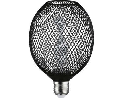 Bec LED Paulmann Glow Helix E27 3,5W 110 lumeni, formă glob, lumină caldă Lampă decorativă cu grilaj negru din sârmă și bec