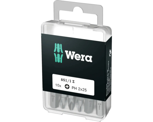 Set biți Wera PH2 x 25mm, 10 piese Wera 851/1 Z Phillips biți de șurubelniță, 10 bucăți, dimensiune PH 2x25