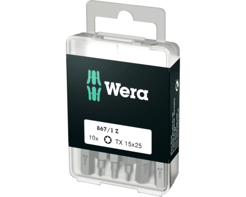 Set biți Wera TX15 x 25mm, 10 piese Logo Wera. Set de 10 biți Torx TX 15x25
