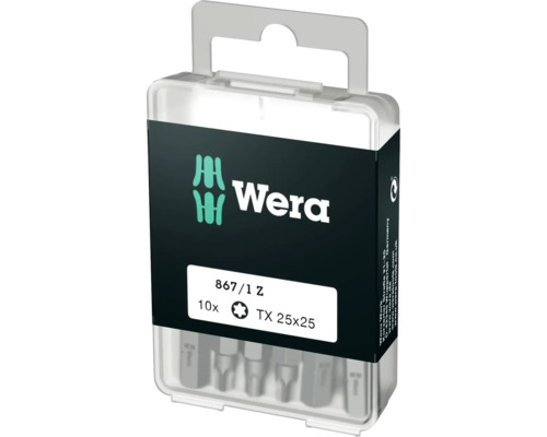 Set biți Wera TX25 x 25mm, 10 piese Logo Wera. Pachet de zece biți Wera 867/1 Z TX 25x25 Torx.