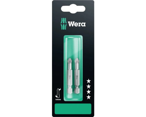 Set biți Wera PH2 x 50mm, 10 piese Logo Wera. Pachet cu două biți de șurubelniță.