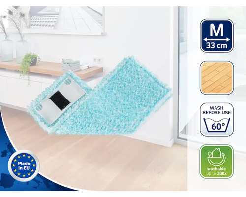 Lavetă pentru mop cu dimensiunile de 33 cm, potrivită pentru curățarea podelelor din lemn, lavabilă la 60 de grade și reutilizabilă de până la 200 de ori, fabricată în UE.
