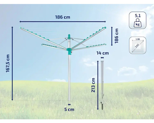 Uscător rotativ de rufe cu dimensiuni