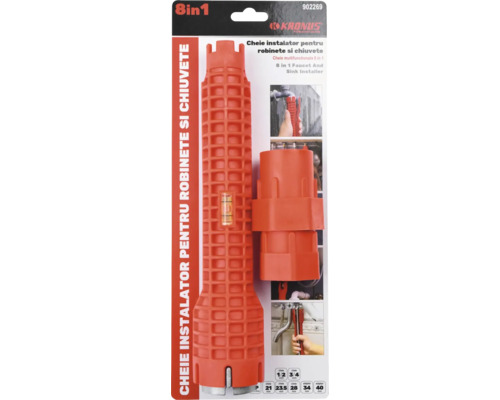 Cheie instalații pentru robinete și chiuvete Kronus 8-în-1 256mm, aluminiu Cheie instalator pentru robinete și chiuvete 8 în 1 Kronus în ambalaj