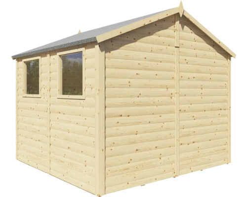 Cabină de grădină din lemn cu două ferestre și acoperiș în două ape