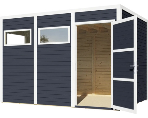 Căsuță de grădină cu fereastră și ușă dublă deschisă