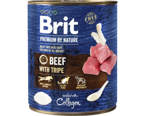 Hrană umedă pentru câini Brit Premium by Nature All Breeds cu vită și burtă fără cereale 800 g