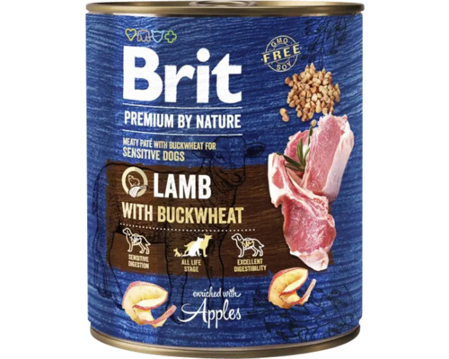 Hrană umedă pentru câini Brit Premium by Nature Sensitive cu miel și hrișcă fără cereale 800 g