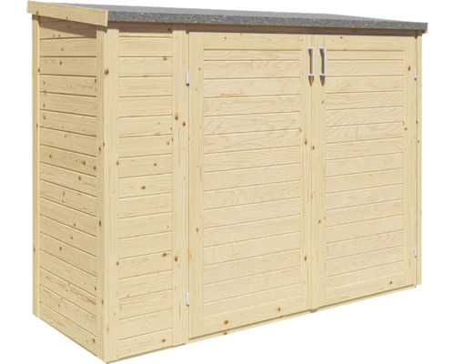 Magazie de scule din lemn cu ușă dublă și acoperiș într-o singură pantă