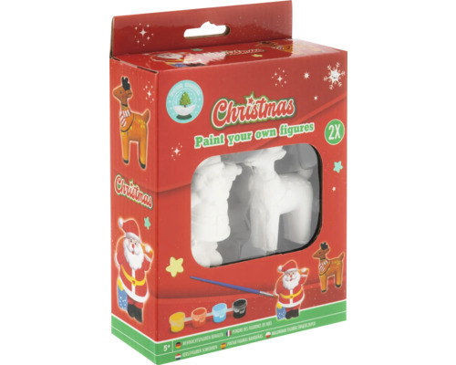 Set creativ pictură Moș Crăciun & ren Figurine de Crăciun de pictat în cutie