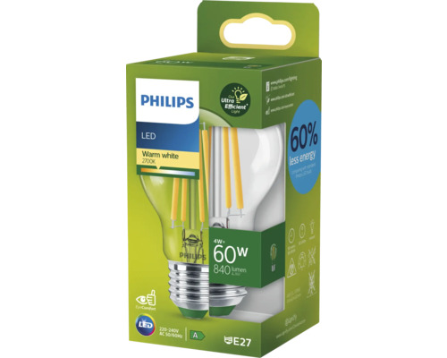 Bec LED Philips alb cald, 4 wați, dulie E27