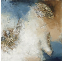Pictură abstractă în tonuri de bej, alb și albastru