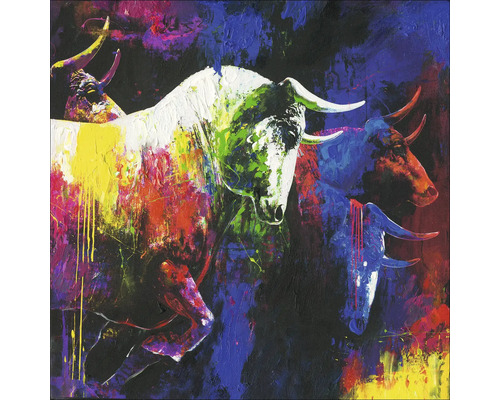 Tablou pictat manual Colourful Bulls II 40x40 cm