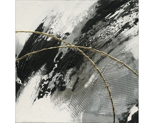 Tablou pictat manual Golden Orbits I 40x40 cm