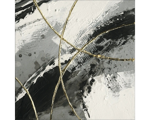 Tablou pictat manual Golden Orbits II 40x40 cm