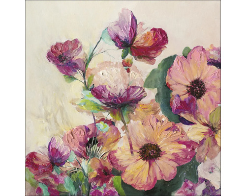 Tablou pictat manual Colored Flowers IV 40x40 cm