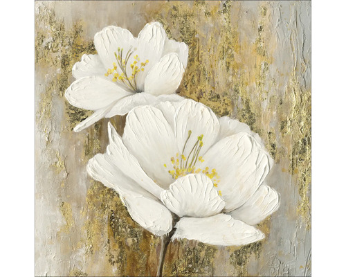 Tablou pictat manual Gold-White Colored Flowers I 40x40 cm