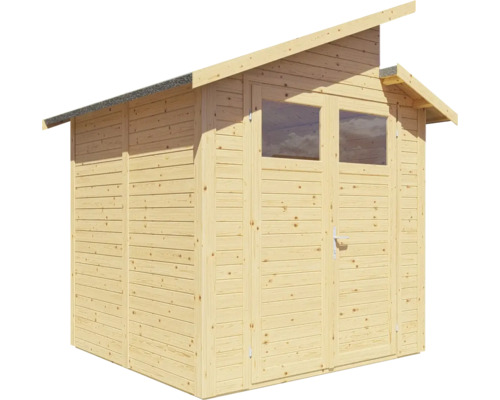 Căsuță de grădină din lemn cu acoperiș cu o singură pantă și ușă dublă