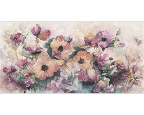 Tablou pictat manual Colored Flowers I 120x60 cm