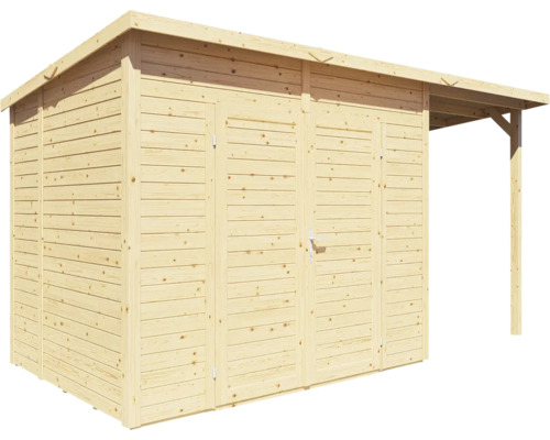 Cabină de grădină din lemn cu ușă dublă și copertină mică