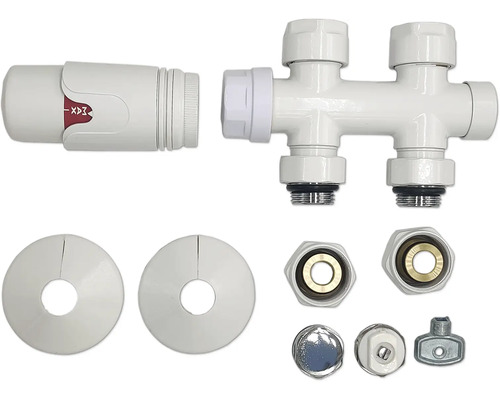 Set robineți drepți termostatați pentru radiatoare tip H ROTHEIGNER 1/2" alb Set de racordare a caloriferului cu cap termostatic, corp de ventil și alte accesorii