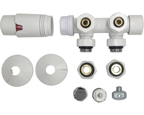Set robineți colțar termostatați pentru radiatore tip H ROTHEIGNER 1/2" alb Set racorduri radiator cu cap termostatic și corp ventil