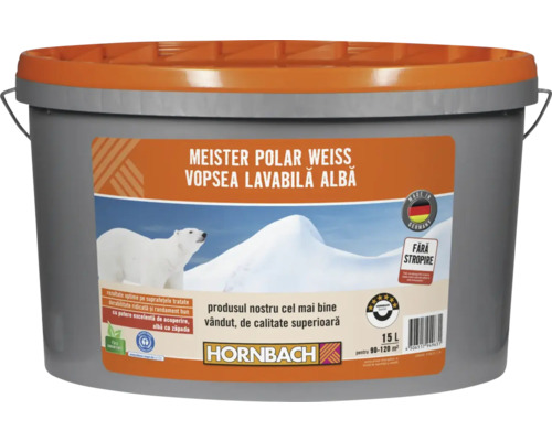 Vopsea lavabilă Meister Polar Weiss fără conservanți 15 l