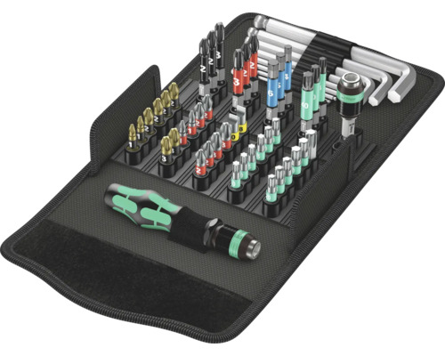 Șurubelniță Kraftorm Kompakt Wera 100 Set de biți cu mâner de șurubelniță și chei imbus într-o carcasă deschisă