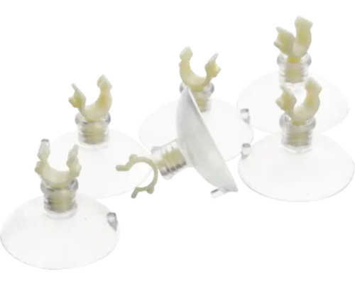 Mai mulți suporturi transparente cu ventuză și clemă pentru fixarea obiectelor.