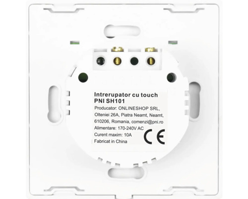 Partea din spate a unui întrerupător tactil alb