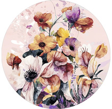 Tablou sticlă rotund Watercolor Flowers VIII Ø 50 cm