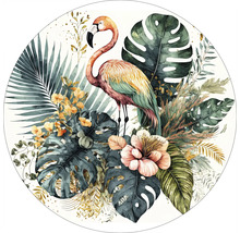 Tablou sticlă rotund Flamingo In Leaves Ø 50 cm