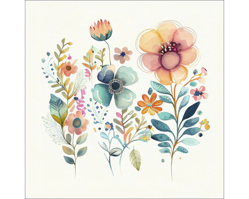 Tablou sticlă Watercolor Flowers XIII 20x20 cm