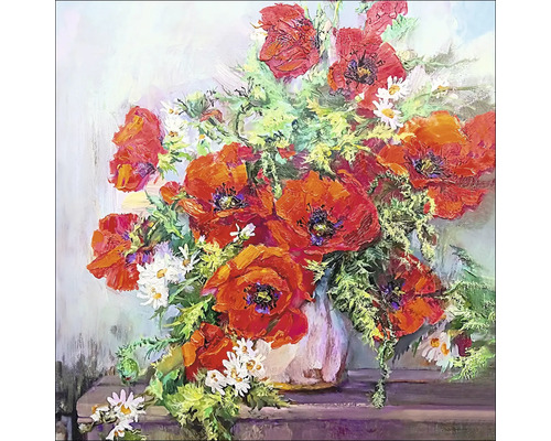 Tablou sticlă Still Life With Red Flowers 20x20 cm