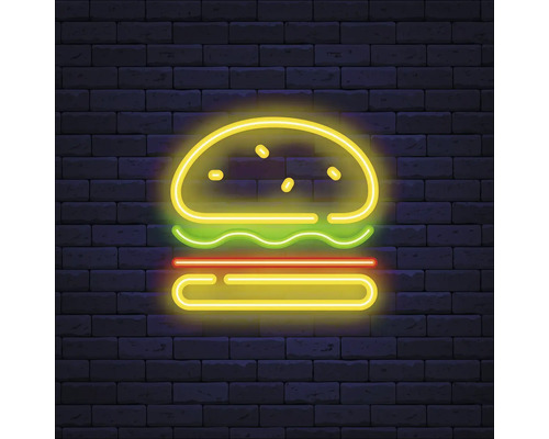 Tablou sticlă Neon Hamburger 20x20 cm