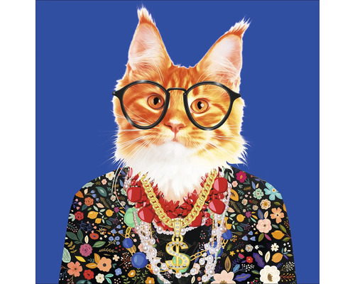 Tablou sticlă Cat With Glasses I 20x20 cm