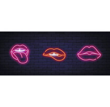Reclamă luminoasă cu neon cu trei motive diferite cu gura