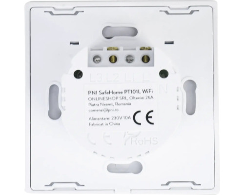 Spatele unui întrerupător de lumină WiFi PNI SafeHome PT101L