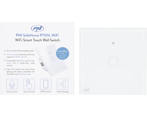 Întrerupător de perete tactil inteligent PNI SafeHome PT101L WiFi